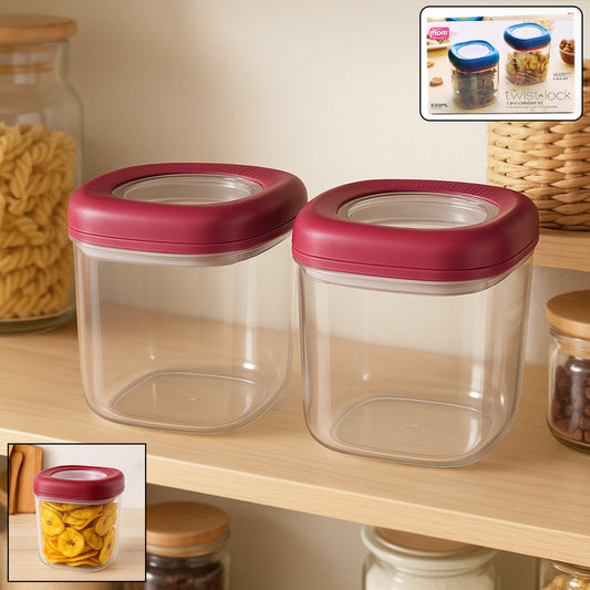 Transparent Twist Lock Kitchen Storage Container Set (Approx 800ml 2pc)
