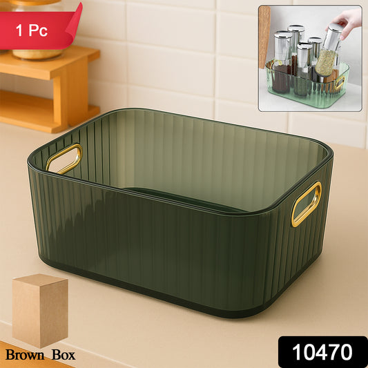 Premium Ribbed Transparent Storage Basket With Gold Handle  Multipurpose Kitchen Amp Home Organizer Box