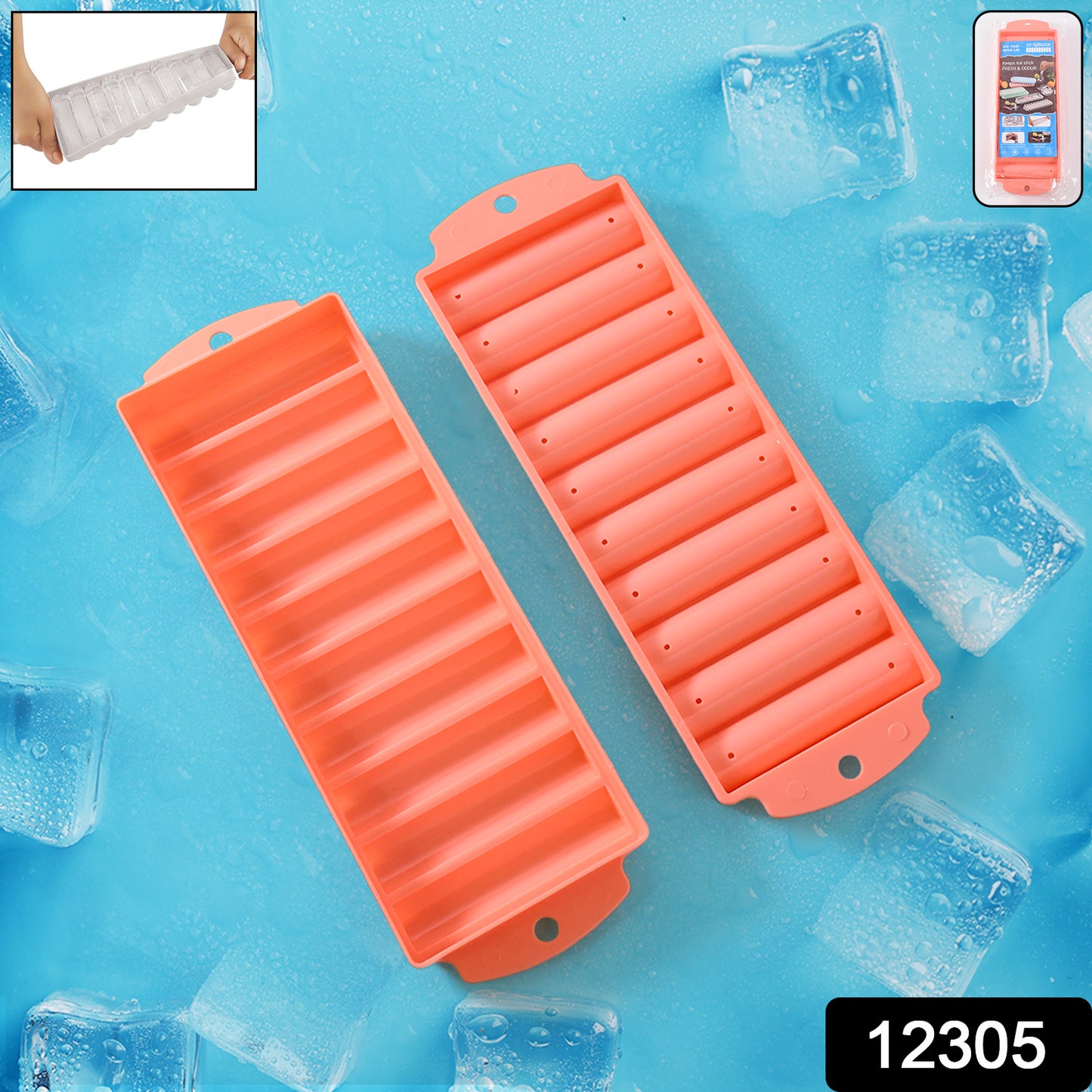 Compact Plastic Ice Stick Tray (2 Pc)