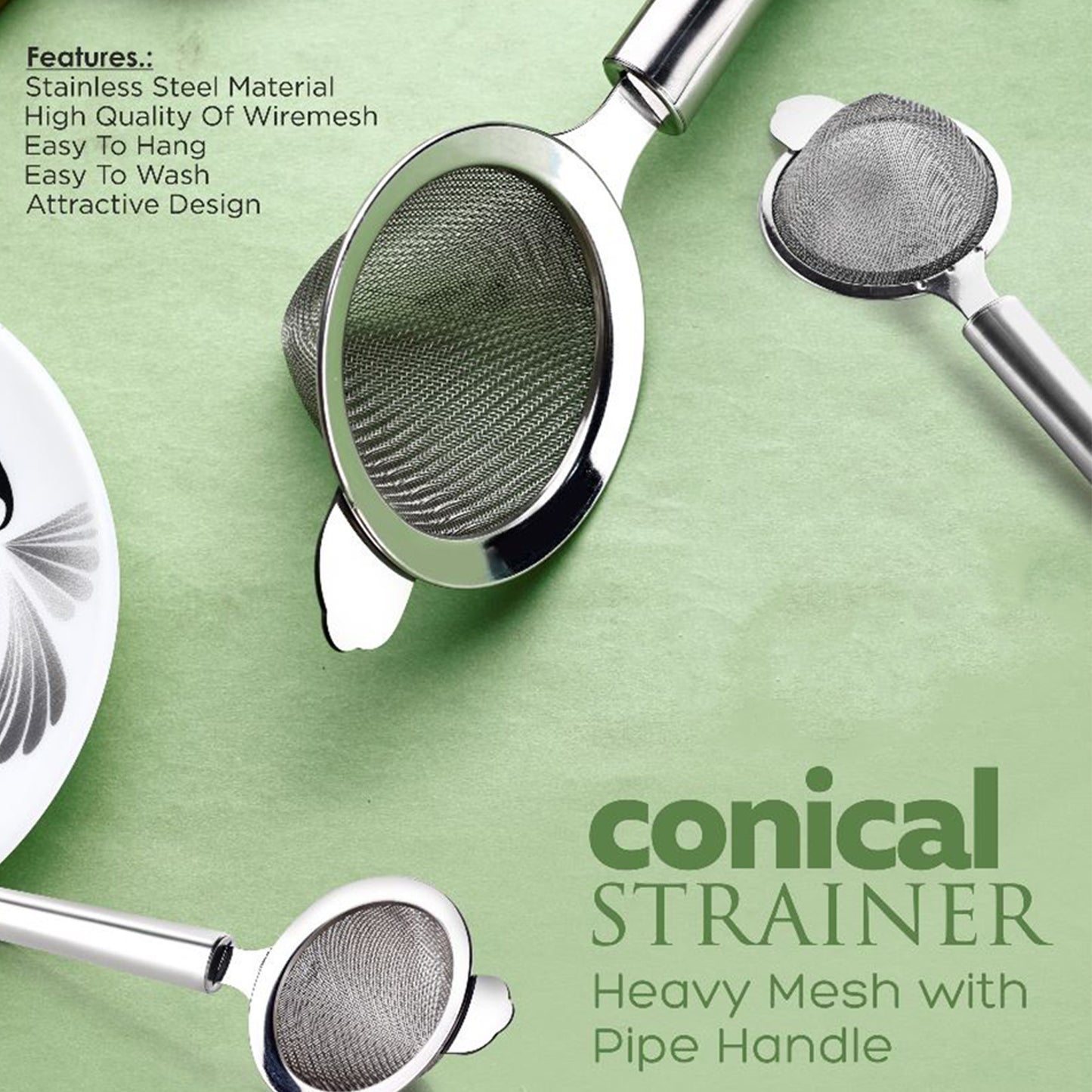 Apex Premium Conical Tea Strainer With Pipe Handle