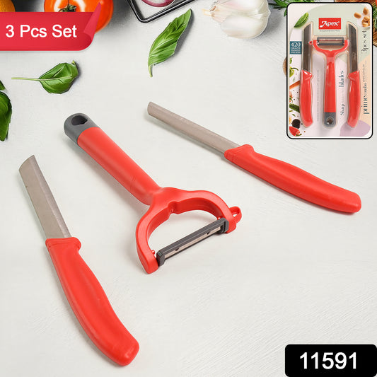 Apex 3-piece Stainless Steel Kitchen Knife And Peeler Set