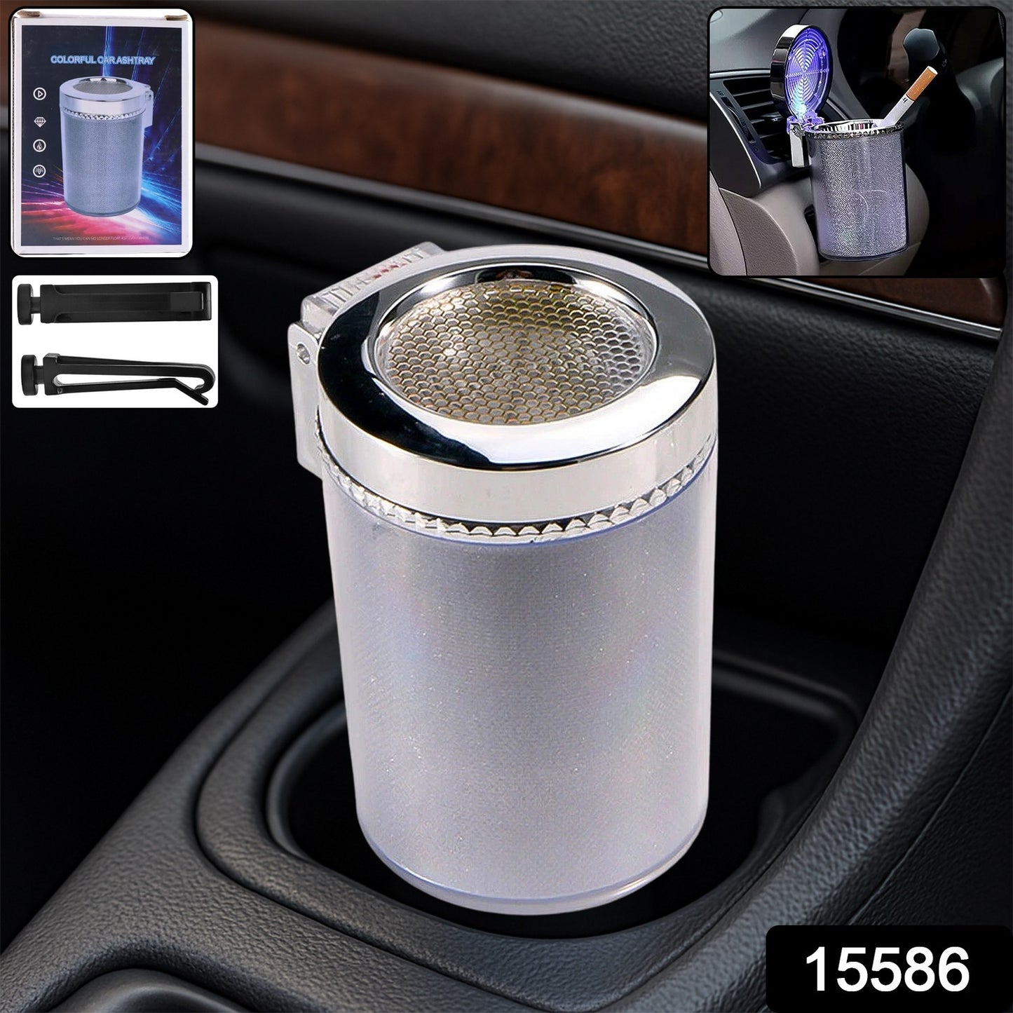 Premium Quality Led Illuminated Car Ashtray With Lid And Detachable Holder (1 Pc)
